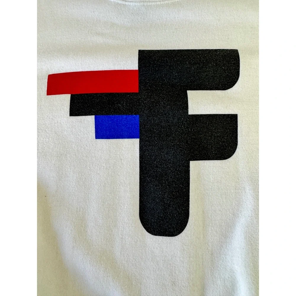 Gildan Heavy Blend White F Graphic Logo Crewneck Sweatshirt Collab Sleeve Mens L - Picture 5 of 12